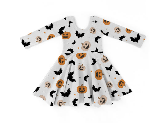 PREORDER Bats and Pumpkins Long Sleeve Dress